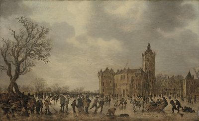 Winterlandschaft mit Figuren auf dem Eis bei Schloss Montfoort von Jan van Goyen