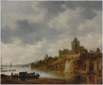 Flusslandschaft mit Blick auf das Valkhof in Nijmegen von Jan van Goyen