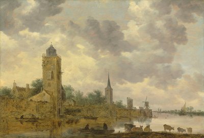 Landschaft mit Stadtmauer und Leuchtturm von Jan van Goyen