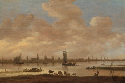 Ansicht einer imaginären Stadt über einen Fluss, mit dem Turm von Saint Pol in Vianen von Jan van Goyen