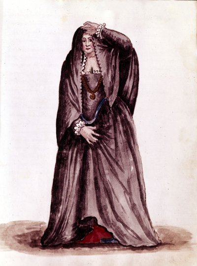 Eine venezianische Kurtisane im 18. Jahrhundert. Aquarellzeichnung und Tinte aus dem Manuskript „Sitten der Venezianer“ von Jan van Grevenbroeck (oder Giovanni Grevembroch (Grevenbroch) (1731-1807) von Jan van Grevenbroeck