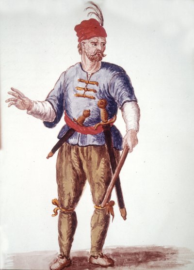 Eine Galerie im 18. Jahrhundert. Aquarellzeichnung und Tinte aus dem Manuskript „Sitten der Venezianer“ von Jan van Grevenbroeck (oder Giovanni Grevembroch (Grevenbroch) (1731-1807) von Jan van Grevenbroeck