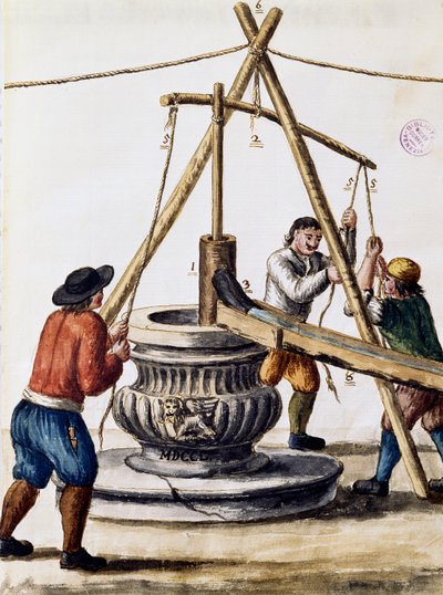 Brunnen graben, Illustration aus dem illustrierten Buch der venezianischen Kostüme, von Jan Grevenbroeck, Aquarell, Italien von Jan van Grevenbroeck