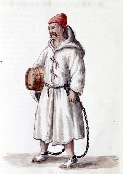 Galerian aus dem 17.-18. Jahrhundert. Aquarellzeichnung und Tinte aus dem Manuskript „Sitten der Venezianer“ von Jan van Grevenbroeck (oder Giovanni Grevembroch) (1731-1807) von Jan van Grevenbroeck