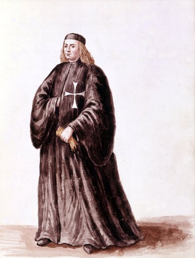 Ritter von Malta. Aquarellzeichnung und Tinte aus dem Manuskript „Sitten der Venezianer“ von Jan van Grevenbroeck (oder Giovanni Grevembroch) (1731-1807) von Jan van Grevenbroeck