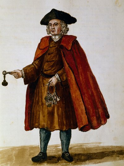 Verkäufer von Schlüsseln zu privaten Logen für Theateraufführungen, Aquarell von Giovanni Grevembroch, Italien von Jan van Grevenbroeck