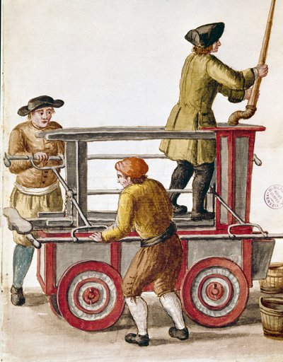 Verwendung einer Wasserpumpe oder hydraulischen Pumpe Aquarellzeichnung und Tinte aus einem Manuskript von Jan van Grevenbroeck (1731-1807) von Jan van Grevenbroeck