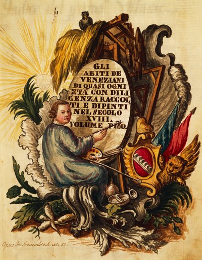 Venezianische Kleidung für alle Altersgruppen, sorgfältig gesammelt und gemalt, für das 18. Jahrhundert, von Giovanni Grevembroch, Titelseite von Jan van Grevenbroeck