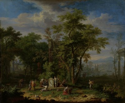Arkadische Landschaft mit einem zeremoniellen Opfer von Jan van Huysum