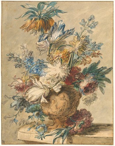 Blumenstrauß aus Frühlingsblumen in einer Terrakottavase von Jan van Huysum