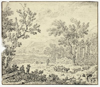 Landschaft mit Ziegen, Ziegenhirt und Ruinen von Jan van Huysum