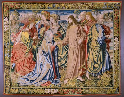Flämische Tapisserie. Serie Himmel von Karl V. Christus verabschiedet sich von seiner Mutter. Zeichner Jan van Coninxloo. Herstellung von Julien Portois, Mechelen (Malines). Ca 1521. von Jan van II Coninxloo
