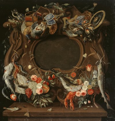 Medallionrahmen mit einer allegorischen Darstellung der vier Elemente von Jan van Kessel the Elder