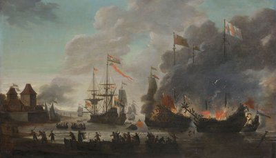 Die Niederländer verbrennen englische Schiffe während des Überfalls auf die Medway von Jan van Leyden