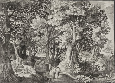 Landschaft mit dem ungehorsamen Propheten, der von einem Löwen verschlungen wird von Jan van Londerseel
