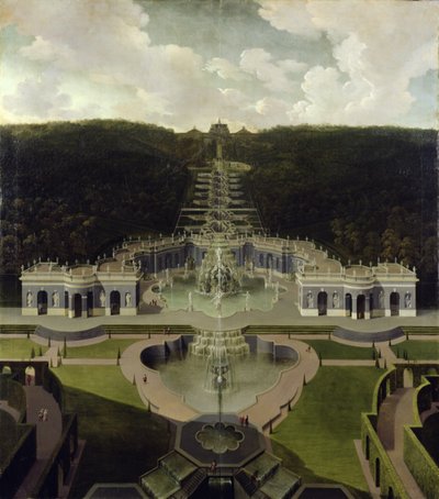 Blick von der Grotte mit Brunnen von den Kaskaden zum Oktogon, nach 1716 von Jan van Nickelen