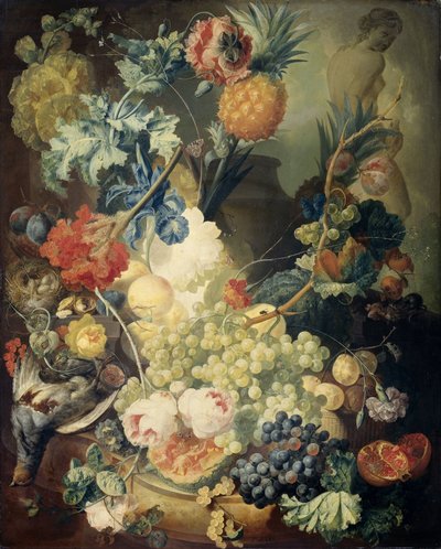 Stillleben mit Blumen, Früchten und Vögeln von Jan van Os