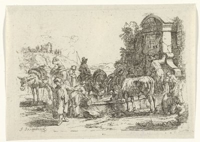 Trinkendes Vieh an einer Quelle von Jan van Ossenbeeck