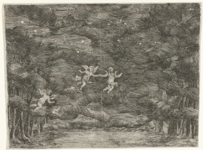 Bühnenbild mit Engeln am nächtlichen Himmel von Jan van Ossenbeeck
