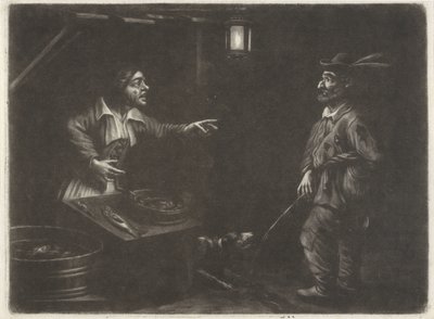 Nachtansicht mit Fischverkäuferin und einem urinierenden Mann von Jan van Somer