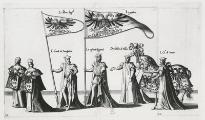 Kaiserliche Fahne beim Trauerzug von Kaiser Karl V. von Jan van and Doetechum Lucas van and Bol Hans Doetechum the elder