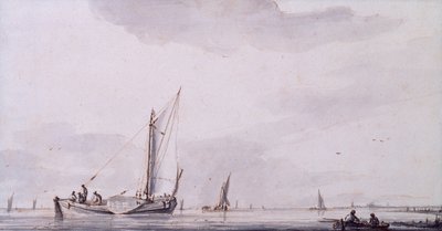 Fischer und Segelboote auf einem ruhigen Ästuar von Jan van de Capelle or Cappelle