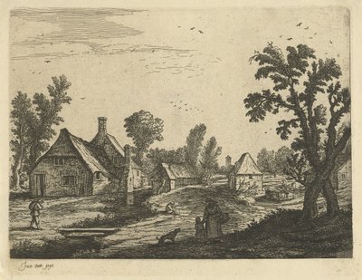 Dorfansicht mit Frau und Kind in der Dorfstraße von Jan van de Cappelle (attributed to)
