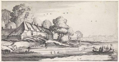 Entenjagd auf einem Fluss bei einem Bauernhof von Jan van de Velde (II)