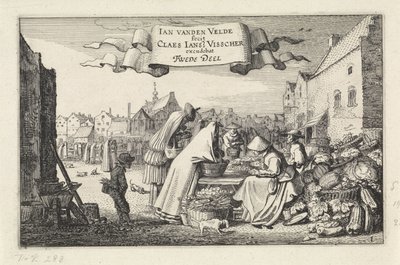 Figuren bei einem Gemüsestand auf einem Markt von Jan van de Velde (II)