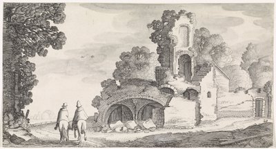 Landschaft mit Ruine und zwei Reitern von Jan van de Velde (II)