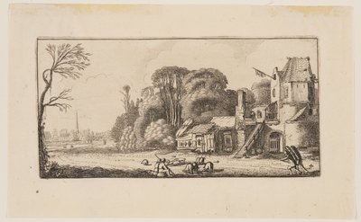 Landschaft mit Schweinen und zwei Händlern, aus Sechs Landschaften von Jan van de Velde II