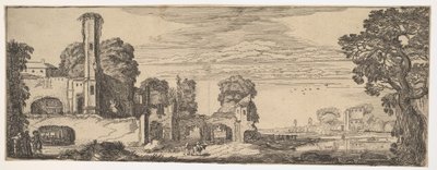 Flusslandschaft mit Ruinen einer Burg aus Landschaften und Ruinen, ca. 1615 von Jan van de Velde II