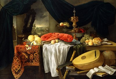 Stillleben mit Hummer, Zitronen und Laute, 1645 von Jan van den Hecke