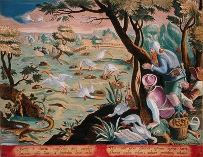 Vogelfänger, die ein System von Ködergruben verwenden, um Kraniche an ihren Schnäbeln zu fangen, Tafel 40 