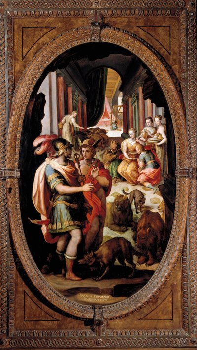 Odysseus, Merkur und Circe. Mit den in Schweine verwandelten Gefährten des Odysseus von Jan van der Straet
