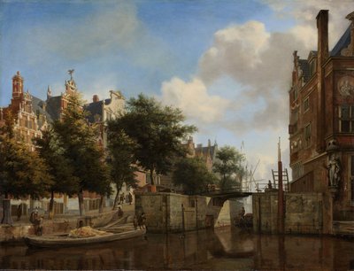 Stadtansicht von Amsterdam mit Häusern an der Herengracht und der alten Haarlemmersluis, um 1670 von Jan van der Heyden