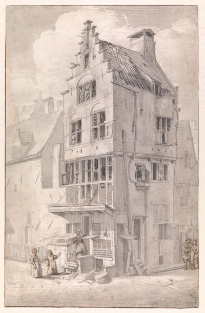 Ein abgebranntes Haus an der Bloedstraat von Jan van der Heyden