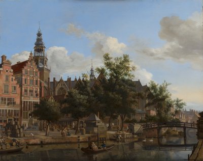Ansicht von Oudezijds Voorburgwal mit der Oude Kerk in Amsterdam, um 1670 von Jan van der Heyden