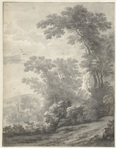 Berglandschaft mit Bäumen an einem Fluss von Jan van der Meer (II)