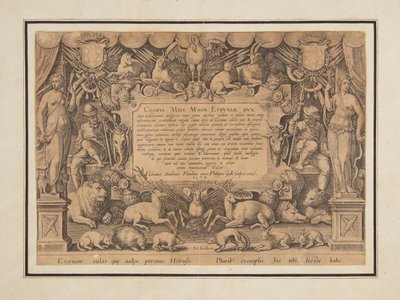 Widmungsseite des Sets "Mediceae familiae rerum feliciter gestarum Victoria et triumphi" von Jan van der Straet, called Stradanus