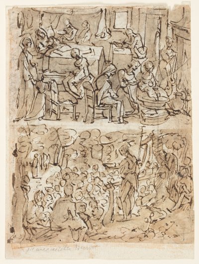 Vier Szenen aus dem Leben des Heiligen Johannes des Täufers, Vorentwürfe für eine Druckserie (recto und verso) von Jan van der Straet, called Stradanus