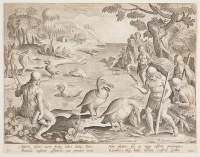 Indianer fangen Fische mit Hilfe von Pelikanen, Platte 23 in der Serie Venationes Ferarum, Avium, Piscium von Jan van der Straet, called Stradanus