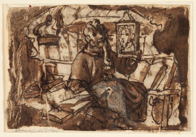 Seite eines Skizzenbuchs; Ein Mönch in seinem Studierzimmer von Jan van der Straet, called Stradanus