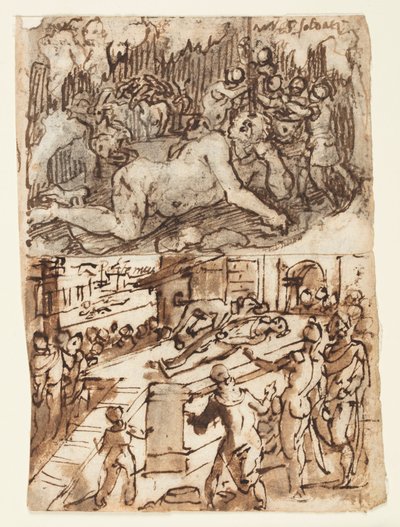 Skizzenbuchseite mit Blendung des Zyklopen von Jan van der Straet, called Stradanus