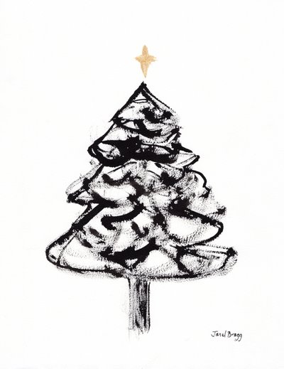 Weihnachtsbaum mit Sumi-Tinte und Goldkreuz, ca. 2021 von Janel Bragg