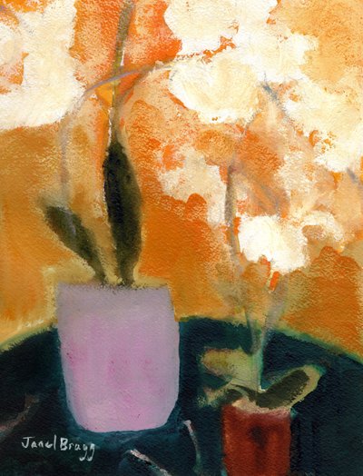 Orchideen auf grünem Tisch, ca. 2021 von Janel Bragg