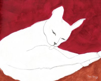 Weiße Katze mit Rotbraun und Rose von Janel Bragg