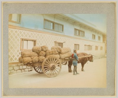 Mann mit Ochse und Wagen, Japan von Japanese Photographer