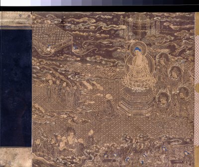 Eine Lotus-Sutra-Handrollen-Frontispiz-Miniatur von Japanese School