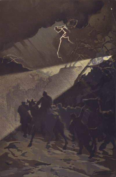 Ein Marsch der japanischen Truppen in einer stürmischen Nacht vor dem Generalangriff auf Nan-shan von Japanese School